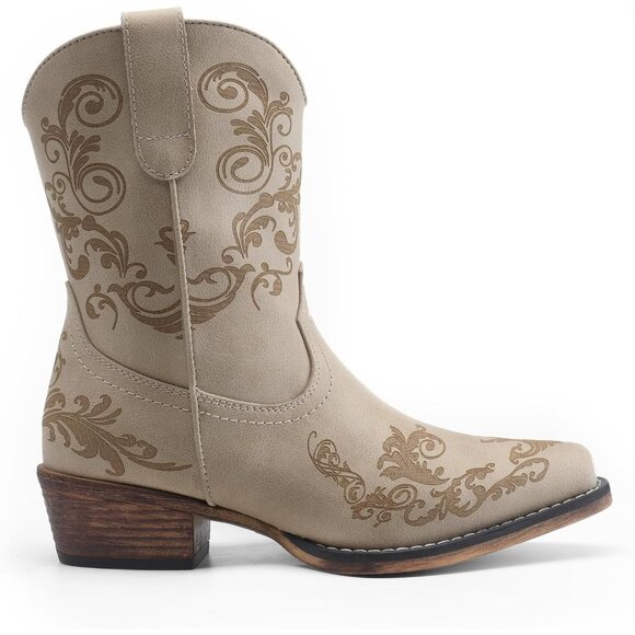 Dream Pairs Women's Beige Western Low Chunky Heels Square Toe Fall Ankle Boots - Picture 2 of 7